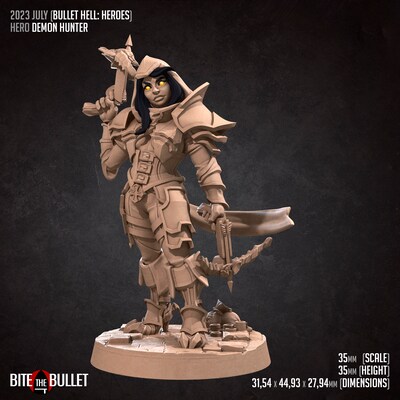 Demon Hunter from Bite the Bullet's Bullet Hell: Heroes set. Total height apx.51mm. Unpainted Resin Miniature - image6